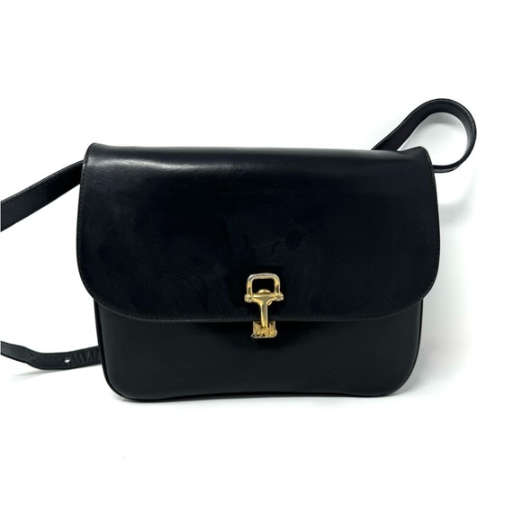 Celine Vintage Horse Carriage Bag – Black Leather Crossbody - Gold Logo Hardware - Picture 1 of 11